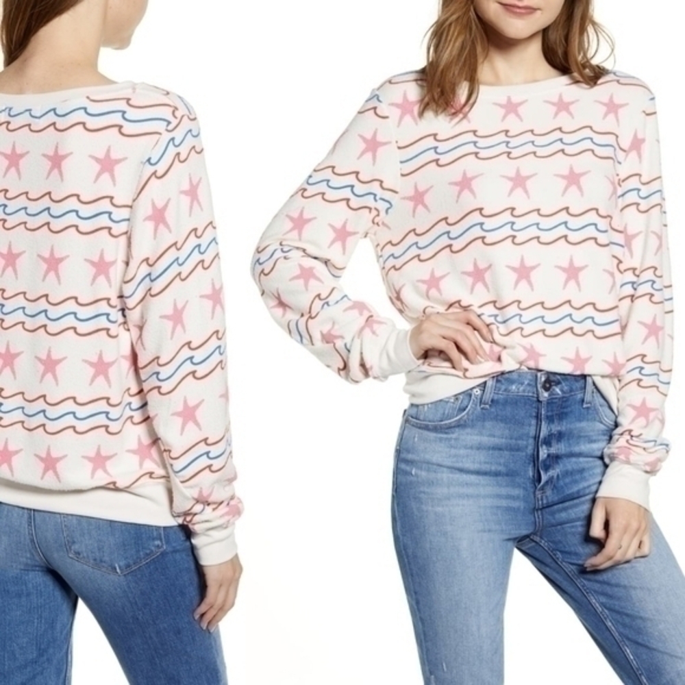 Wildfox NWT Sea Stars & Stripes Baggy Beach Jumper Oversize Starfish Sweatshirt‎